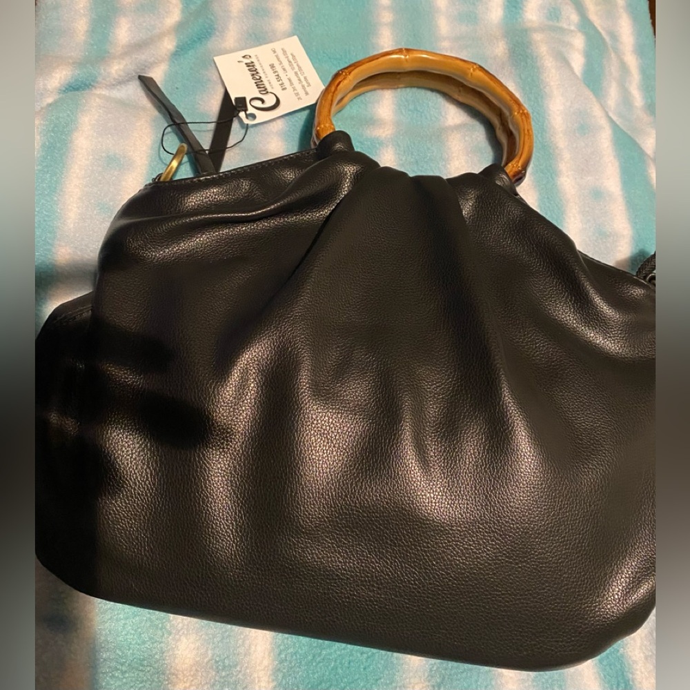 BRAND NEW Bamboo Handle Pouf Bag